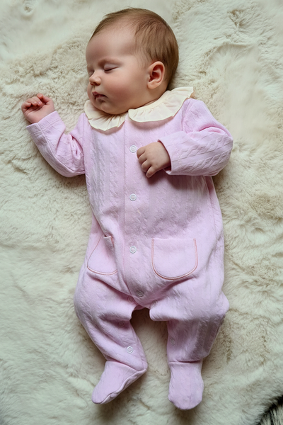 Traditional Baby Girls Pink Cotton Sleepsuit/Babygrow ~ 1m
