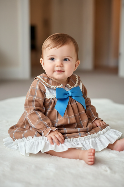 Ceyber Spanish Baby Girls Chocolate Brown Check Dress & Pants - 12-36m