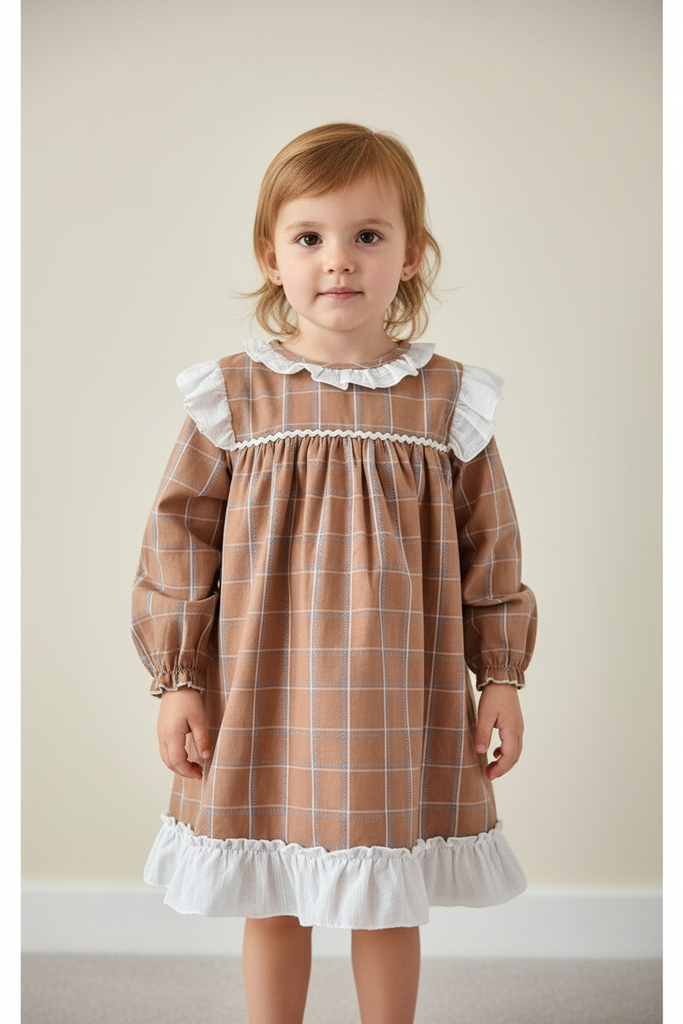 Ceyber Spanish Girls Chocolate Brown Check Dress - 2,4y My Fair Baby Boutique Ceyber Spanish Girls Chocolate Brown Check Dress - 2,4y My Fair Baby Boutique