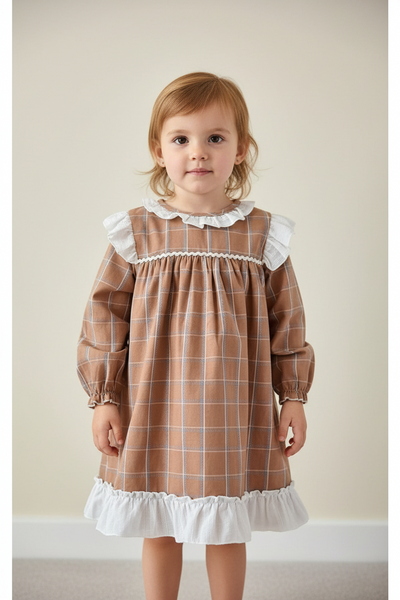 Ceyber Spanish Girls Chocolate Brown Check Dress - 2,4y