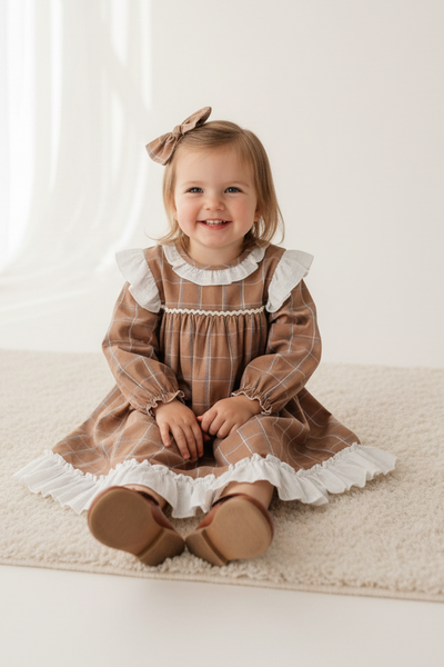 Ceyber Spanish Girls Chocolate Brown Check Dress - 2,4y