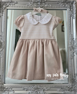 Traditional Girls SS24 Sand Smocked Cotton Dress