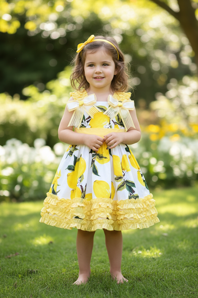 Beau Kid Girls Lemon Print Dropwaist Dress ~ 2-3y