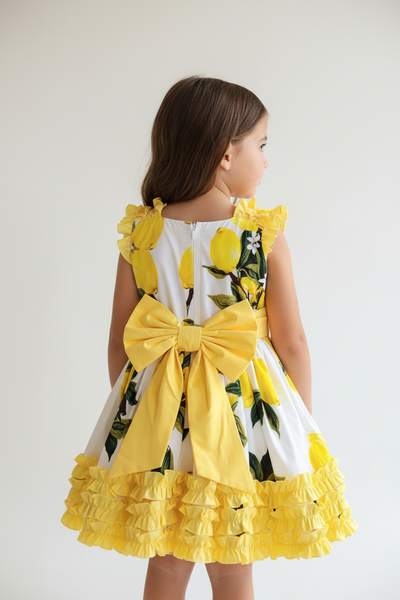 Beau Kid Girls Lemon Print Dropwaist Dress ~ 2-3y