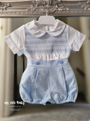 Traditional Boys SS24 Baby Blue Smocked Cotton Short Set 2712