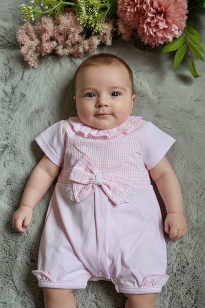 Traditional Baby Girls Pink Cotton Romper - 3,6m