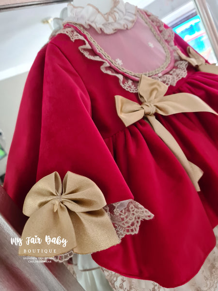 Sonata Red & Gold Velvet Puffball Dress IN10 - 24M IN STOCK NOW