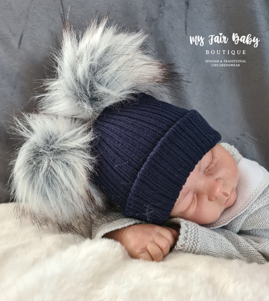 Traditional Baby Racoon Fur Winter Pom Pom Hats - 6 Colours