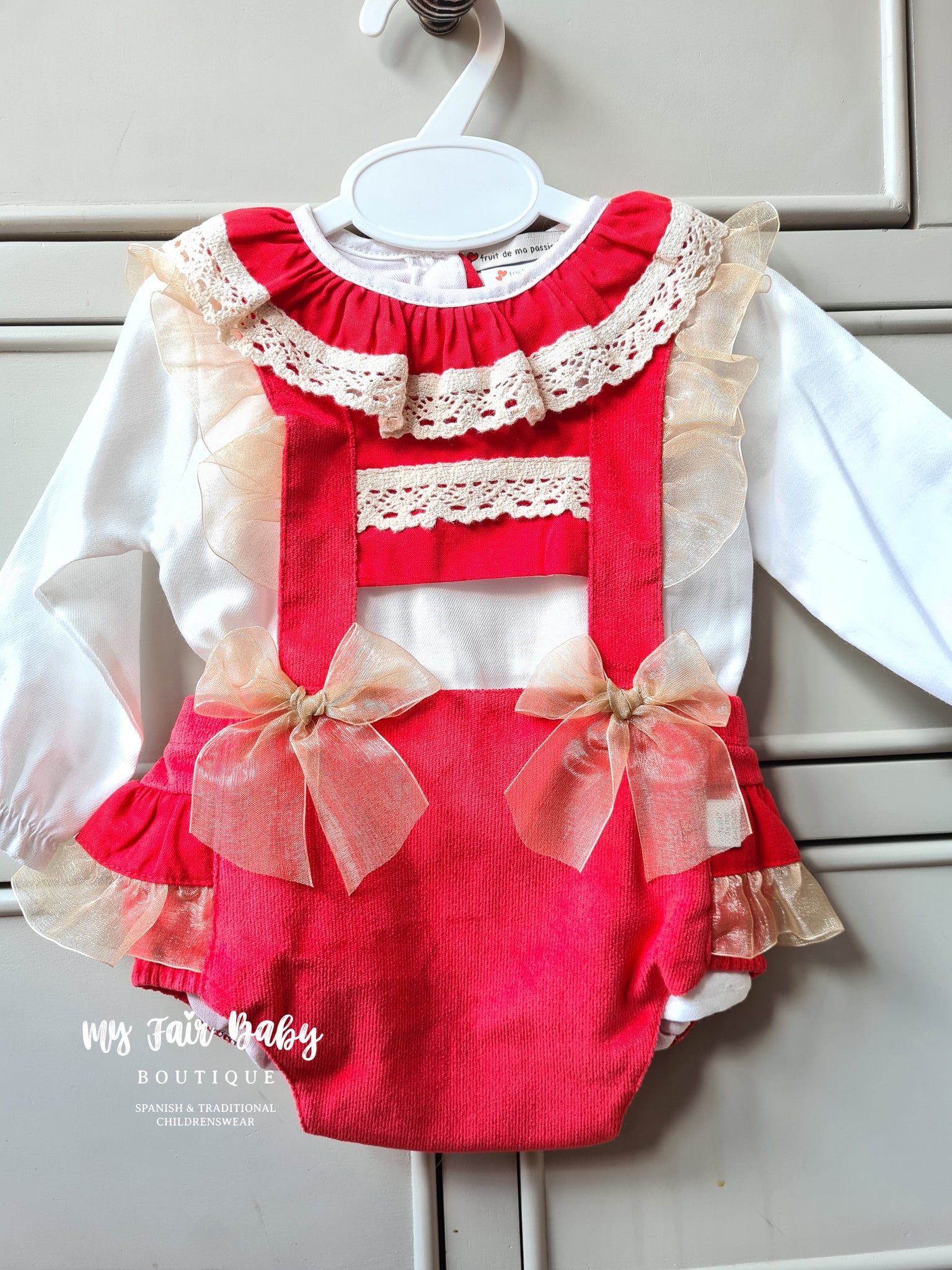 Spanish Baby Girls Red & Gold Tulle Bow Romper M002 - 6-24m