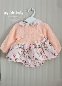 Spanish Baby Girls Peach Floral Jam Pant Set - 3-36m