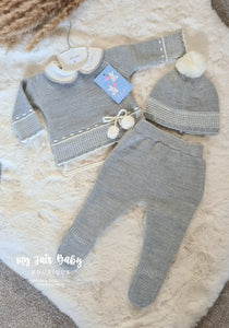 Spanish Baby Boys Grey Knitted 3PC Set - 1m