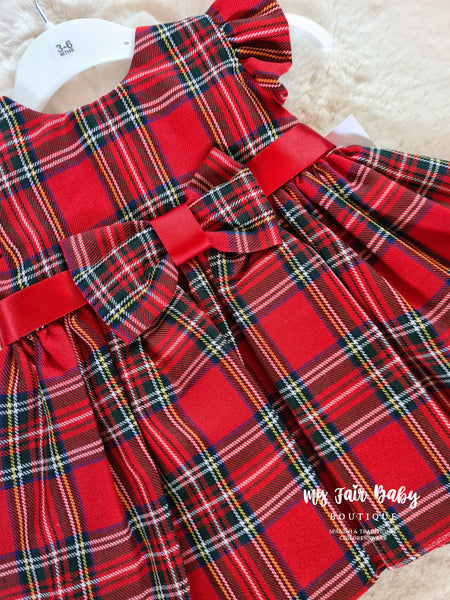 Traditional Baby Girls Red Tartan Christmas Dress - 3-24m