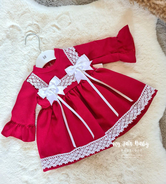 Spanish Girls Red & White Christmas Dresses - 3-18m
