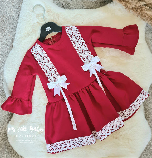 Spanish Girls Red & White Christmas Dresses - 3m-4y