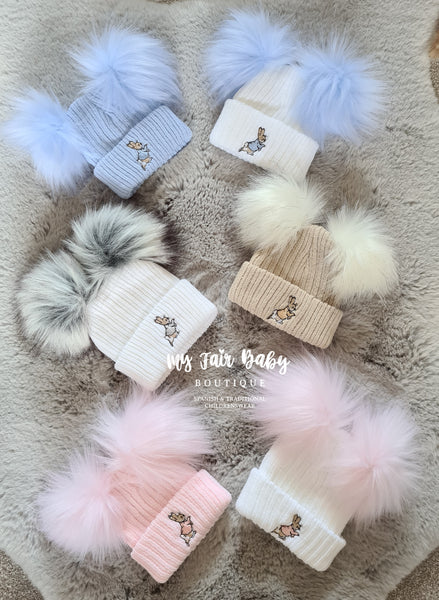 Traditional Baby Peter Rabbit Winter Double Pom Pom Hats - 6 Colours