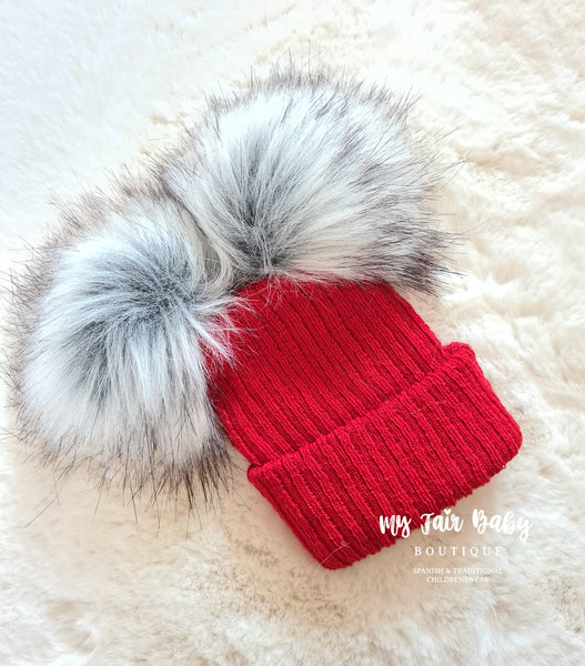 Traditional Baby Racoon Fur Winter Pom Pom Hats - 6 Colours