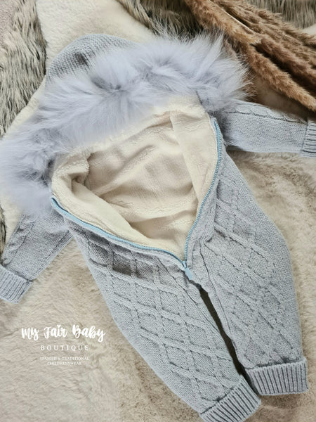 Spanish Baby Boys Blue Chalk Merino Wool Fleece Lined Snowsuit