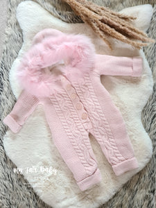 Spanish Baby Girls Pale Pink Merino Wool Fleece Lined Snowsuit