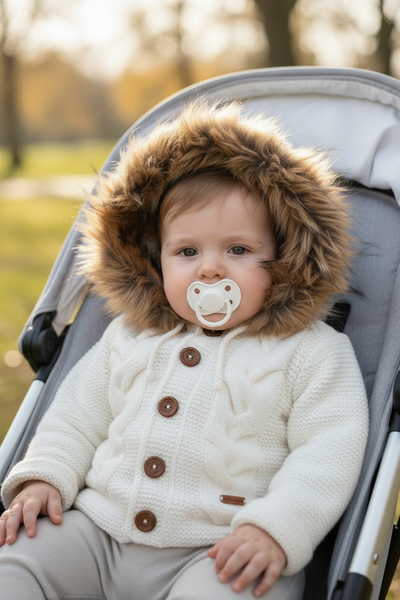 Spanish Chunky Knitted Cream Baby Coat/Jacket With Fur Hood - 9-18m