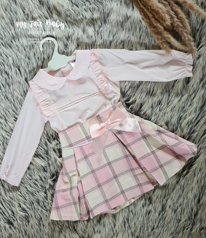 Wee Me Spanish Girls Pink Tartan Skirt Set - 12m-4y
