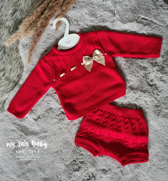 Spanish Baby Girls Red & Gold Knitted Jam Pant Set N4201 - 12-24m