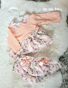 Spanish Baby Girls Peach Floral Jam Pant Set - 6,12m