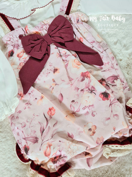 Spanish Baby Girls Pink & Burgundy Floral Romper - 12m
