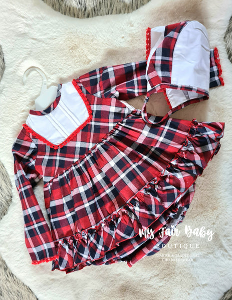 DBB Spanish Baby Girls Red & Navy Check Dress Set - 24m