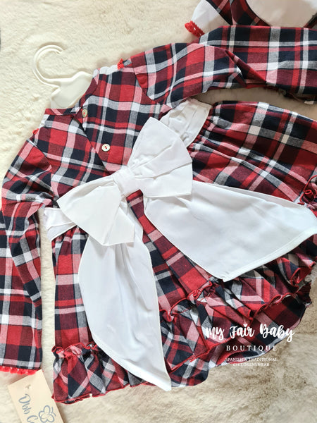 DBB Spanish Baby Girls Red & Navy Check Dress Set - 24m