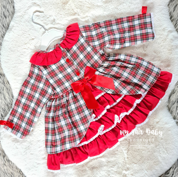 Spanish Baby Girls Red Tartan Waterfall Back Dress - 12m - NON RETURNABLE
