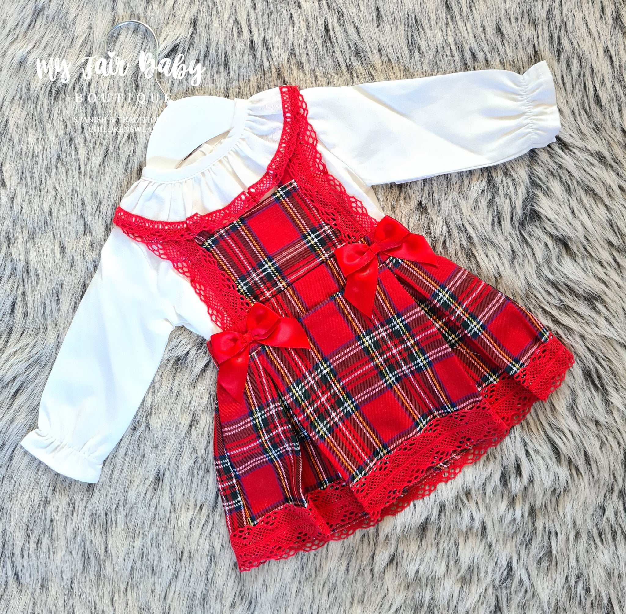 Traditional Baby Girls Red Tartan Christmas Pinafore Dress - 3-18m
