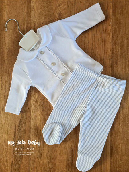 Baby Boys White & Grey Cotton 2pc Set - NB