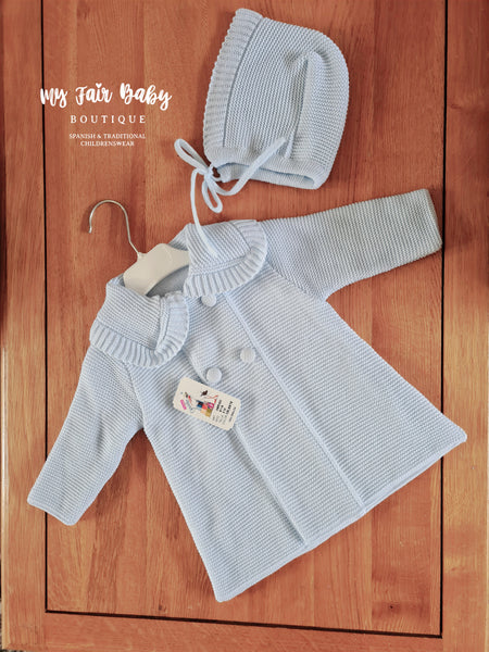 Spanish Baby Boys Blue Knitted Coat & Bonnet Set