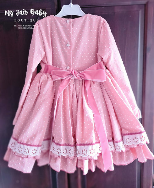 La Amapola AW23 Kira Liso Pink Spanish Girls Pink Puffball Dress