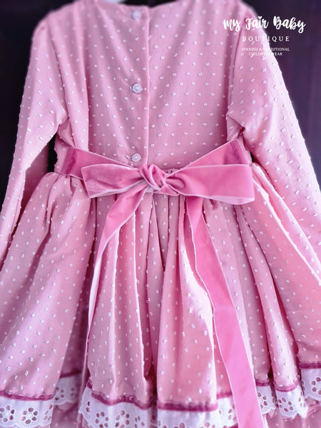 La Amapola AW23 Kira Liso Pink Spanish Girls Pink Puffball Dress