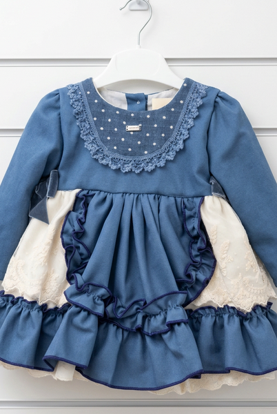 La Amapola Spanish Girls Blue Matilda Puffball Dress & Pants ~ 1 & 2 years