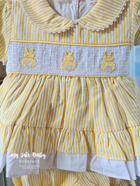 Spanish Girls Lemon Smocked Bunny Easter Dress - 0-3y