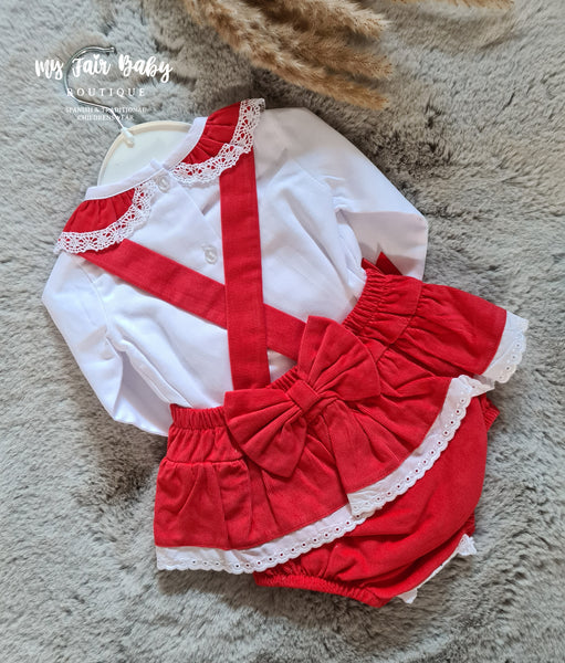 Spanish Baby Girls Red & White  Valentines Romper - 6-36m