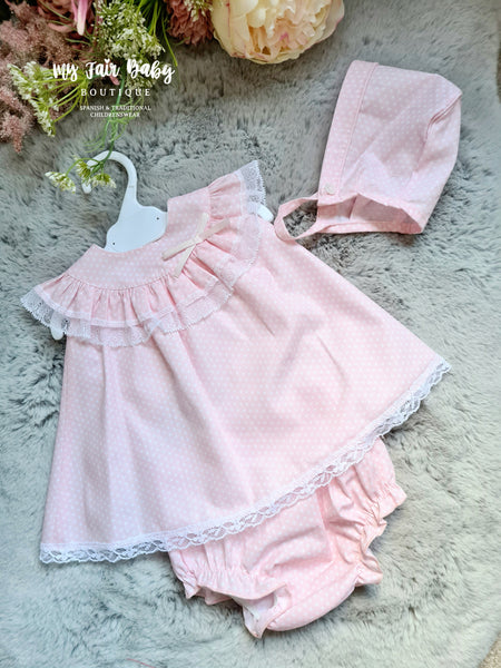 Spanish BabyFerr Baby Girls Pink Plumeti Dress Set 24103 ~ NB-24m