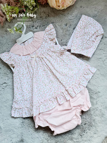 Spanish BabyFerr Baby Girls Pink Ditzy Floral Dress Set 24106 ~ NB-24m