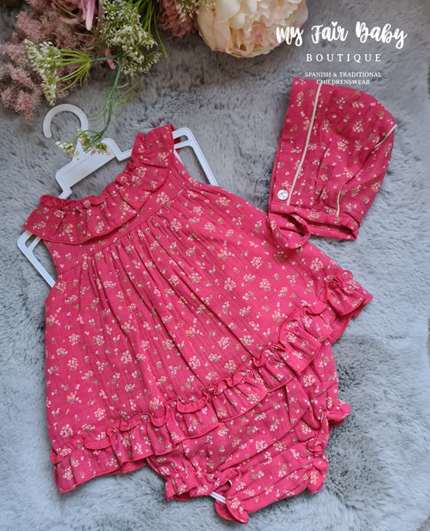 Spanish BabyFerr Baby Girls Red Floral Summer Dress Set 24134
