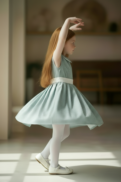 Spanish BabyFerr Older Girls Green Gingham Ruffled Summer Dress 24567 ~ 10y