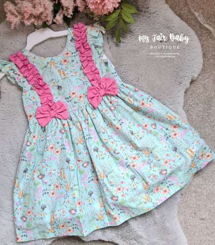 Spanish BabyFerr Older Girls Green & Cerise Dress 24564 ~ 4-10y
