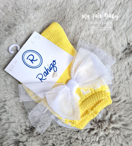Rahigo Spanish Girls Yellow & White Tulle Bow Socks 22114