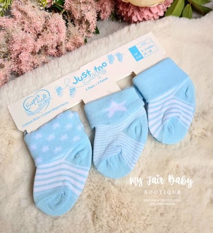 Traditional Baby Boys Blue 3PK Ankle Socks