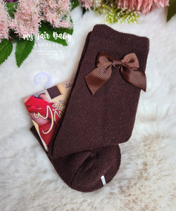 Spanish Girls Chocolate Brown Knee High Bow Socks