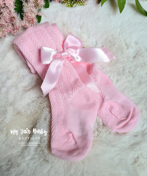 Spanish Style Girls Pink Bow Tights - 0-5y