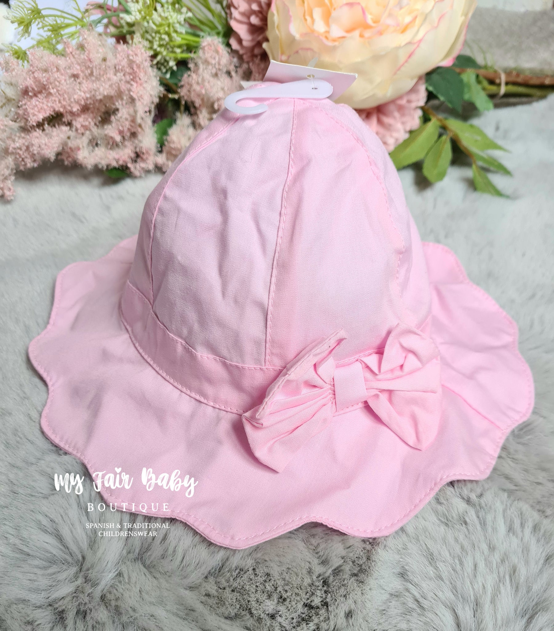 Traditional Baby Girls Bow Sun Hat - Pink or White