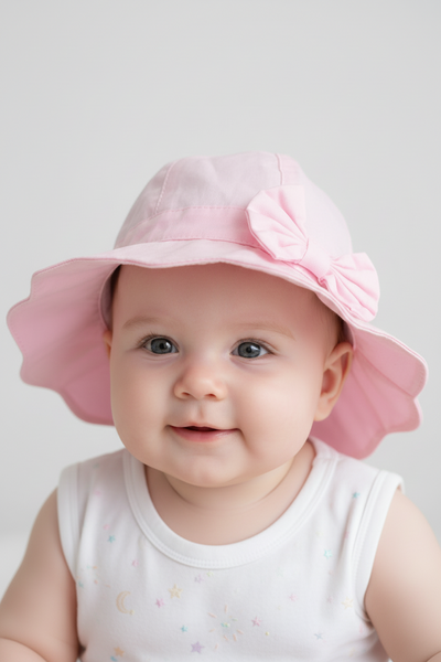 Traditional Baby Girls Pink Bow Sun Hat