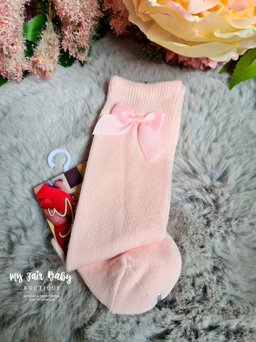 Spanish Girls Knee High Baby Pink Bow Socks